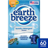 Earth Breeze Citrus Fresh Laundry Detergent Sheets - 60 loads: Hypoallergenic, Vegan, Concentrated, High Efficiency