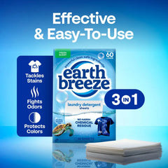 Earth Breeze Fresh Scent Laundry Detergent Sheets - 60 Loads: Hypoallergenic, Vegan, Concentrated, High Efficiency
