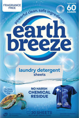 Earth Breeze Laundry Detergent Sheets Fragrance-Free 60 Loads | Eco Liquidless Soap - Travel-Friendly for Hot & Cold Cycles, Tackles Tough Stains & Odors - Gentle on Sensitive Skin