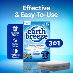 Earth Breeze Fragrance Free Laundry Detergent Sheets - 60 loads: Hypoallergenic, Bleach-Free, Non-Toxic, Dermatologist Tested