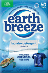 Earth Breeze Laundry Detergent Sheets Fresh Scent 60 Loads | Eco Liquidless Soap - Travel-Friendly for Hot & Cold Cycles, Tackles Tough Stains & Odors - Gentle on Skin
