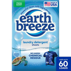 Earth Breeze Fresh Scent Laundry Detergent Sheets - 60 Loads: Hypoallergenic, Vegan, Concentrated, High Efficiency